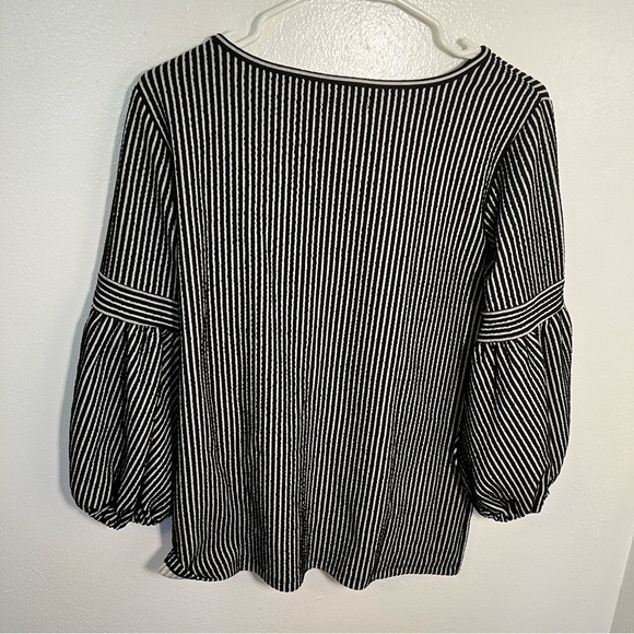 Max Studio Striped 3/4 Sleeve Tunic Top Black Ivory - Picture 10 of 14